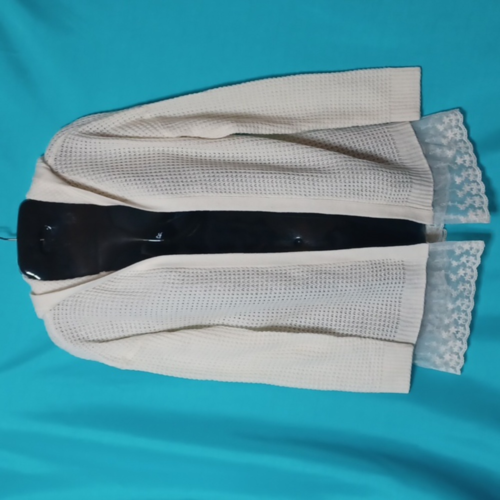 Sugar Rush Girl Cream Hoodie Open Front Knitted Cardigan. Size XL